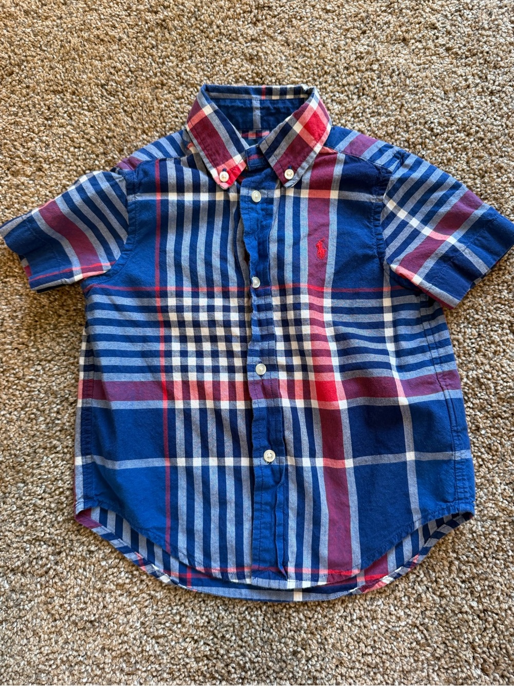 POLO RALPH LAUREN Blue & Red Plaid Short Sleeve Button Front Shirt